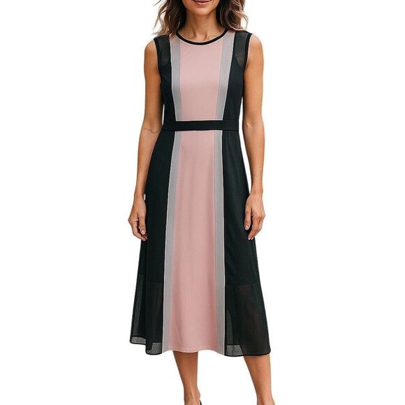Club Monaco Pink Black Color Block Naluh Silk Sleeveless Midi Dress Size 00 - Picture 1 of 11